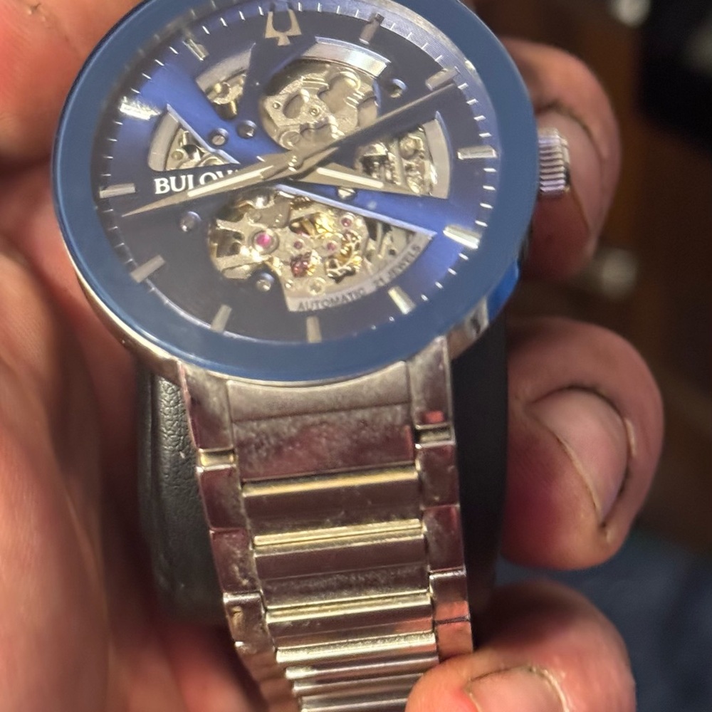Bulova Skeleton Watch - Silver and Blue